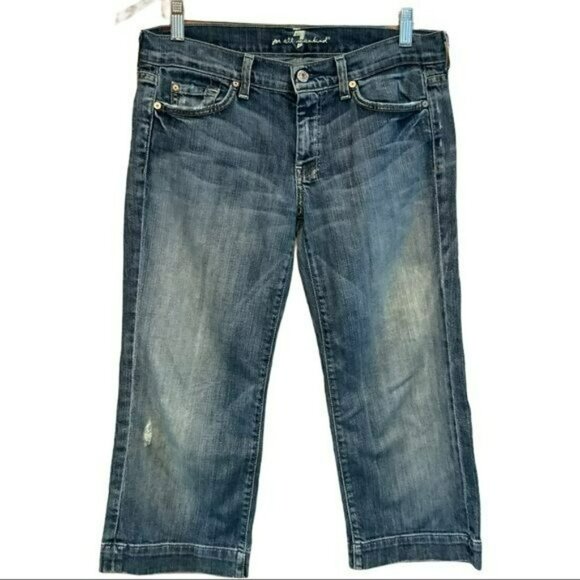 7 For All Mankind Dojo Distressed Crop Jeans In Blue Size 29 Retro Western - Picture 3 of 6